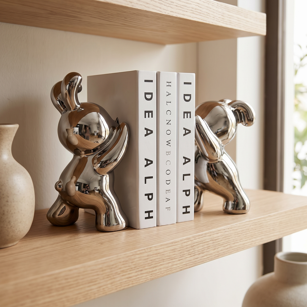 Orestian | Sculptural Sitting Rabbit Heavy Decorative Bookend Set