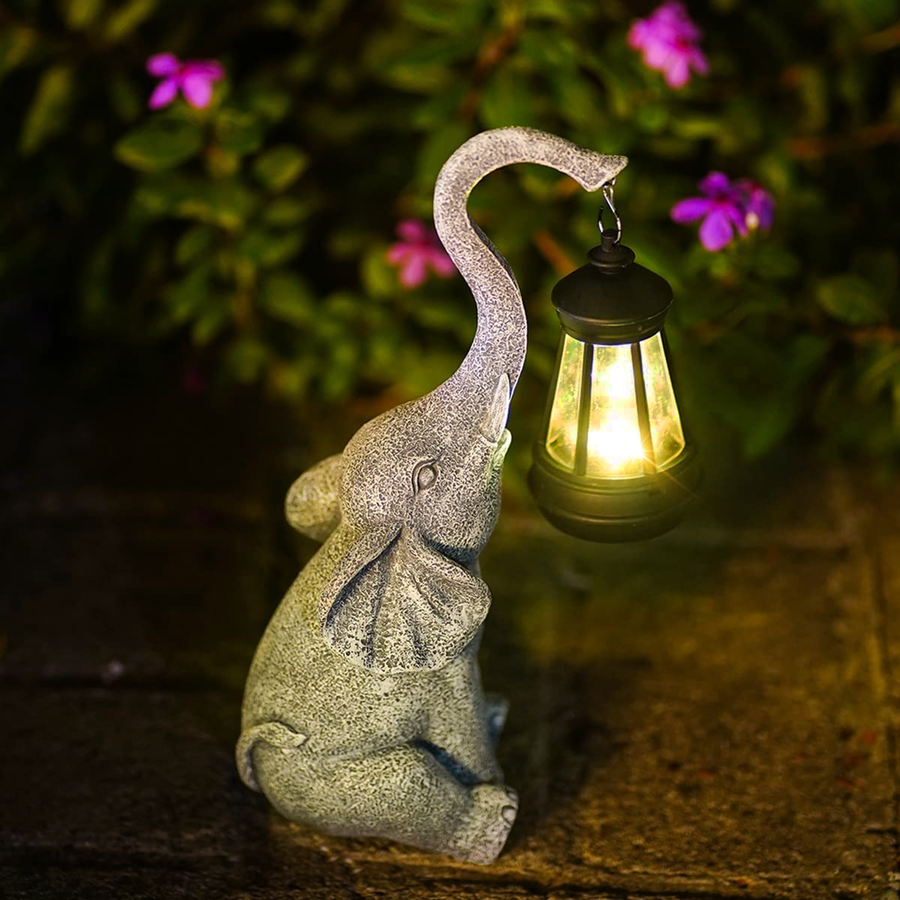 RAYNOVA – Resin Elephant Solar Lantern Outdoor Light