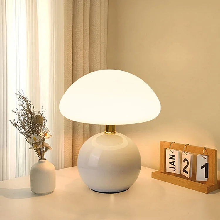 CERAMOIR - Bauhaus Cream Mushroom Table Lamp